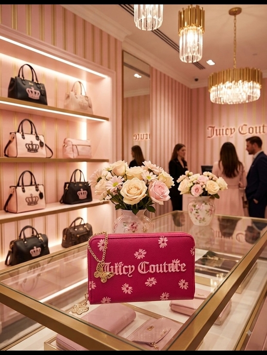 Juicy Couture Handbags - Juicy Couture Pink Floral Zip Wallet - Signature Logo